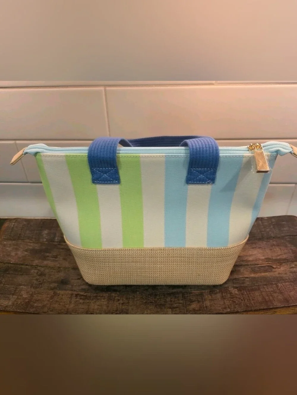 Spartina Out To Lunch Insulated Multicolor Stripe Bag With Zip Closure